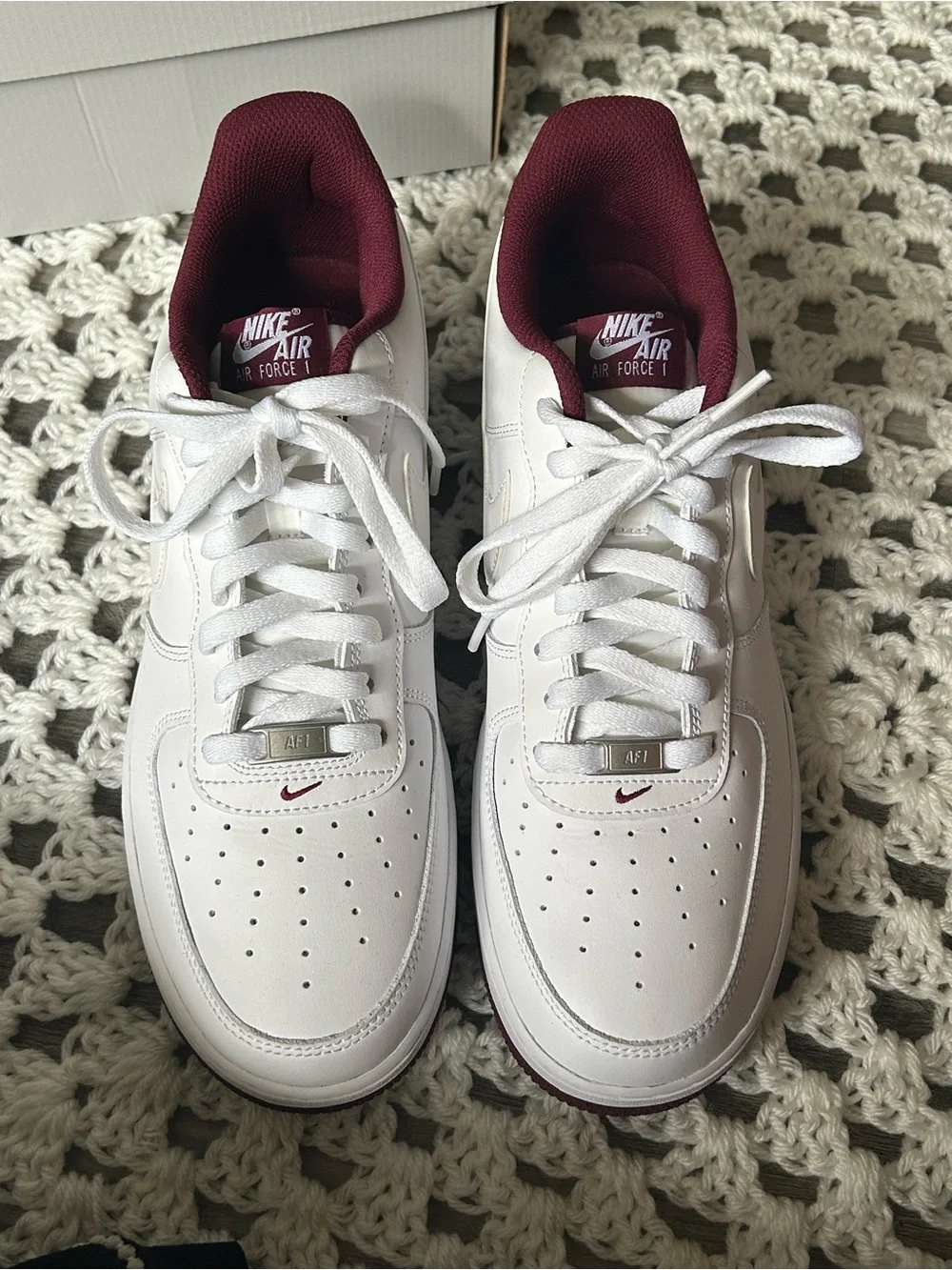 Nike Air Force 1 White and Burgundy Men’s Sneakers